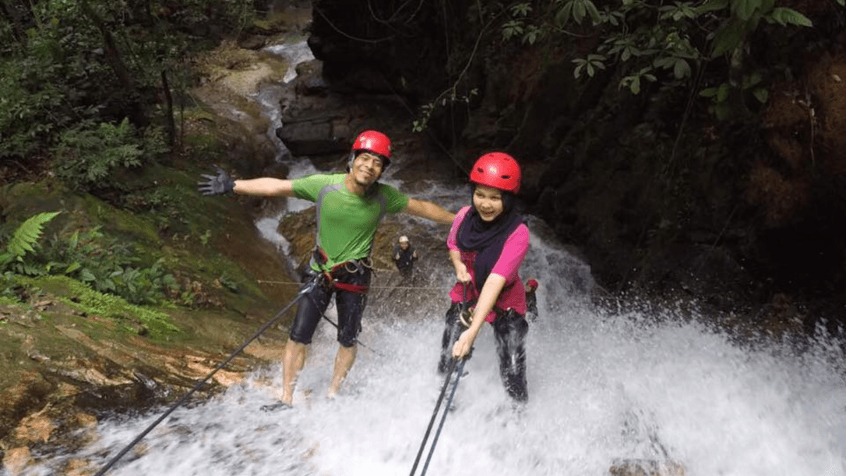 Waterfall abseiling at Ulu Gerutum, Perak